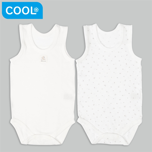 【SALE】[ベビー]やわらかメッシュ　袖なしロンパース　２枚組　かぶり　お月様　オフホワイト オフホワイト 90cm