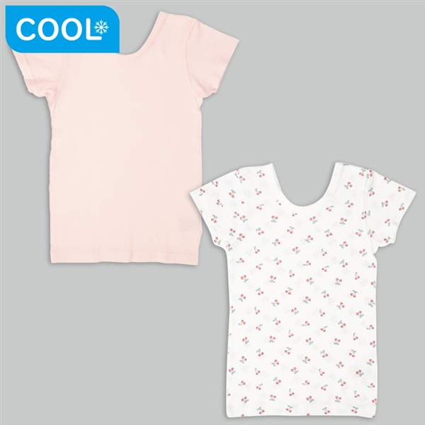 [ベビー]前後着られるメッシュ　半袖丸首シャツ　２枚組　さくらんぼ　ピンク ピンク 90cm