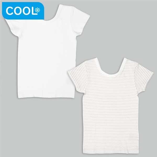 [ベビー]前後着られるメッシュ　半袖丸首シャツ　２枚組　ボーダー　オフホワイト オフホワイト 80cm