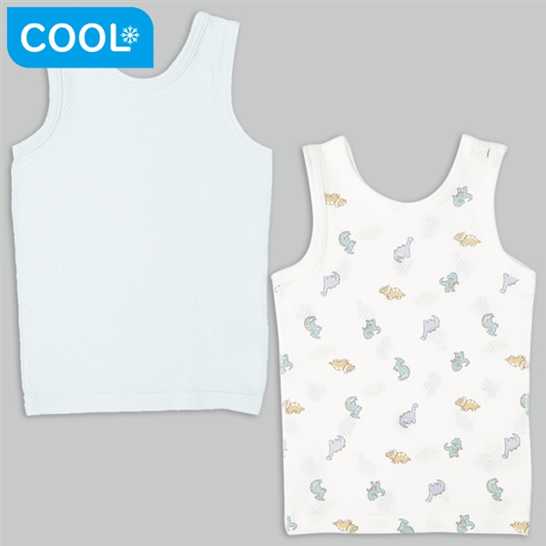 【SALE】[ベビー]前後着られるメッシュ　タンクトップ　２枚組　恐竜　サックス サックス 70cm