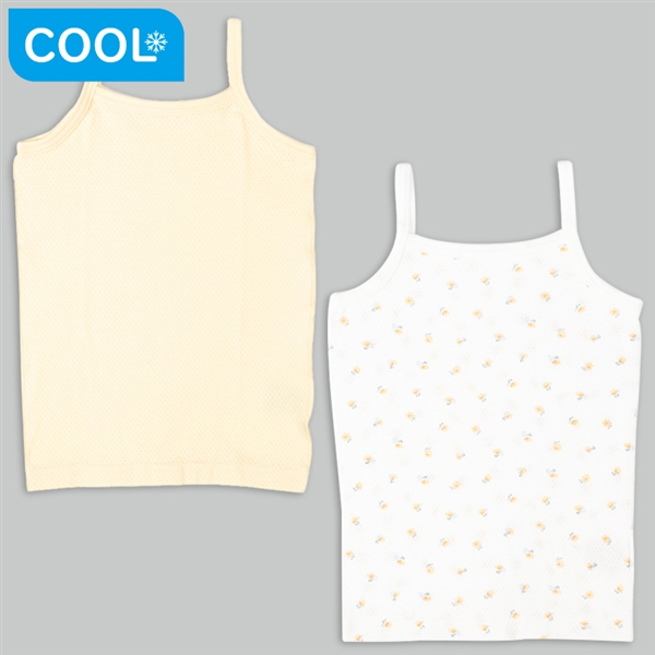 [ベビー]前後着られるメッシュ　キャミソール　２枚組　花　イエロー イエロー 95cm