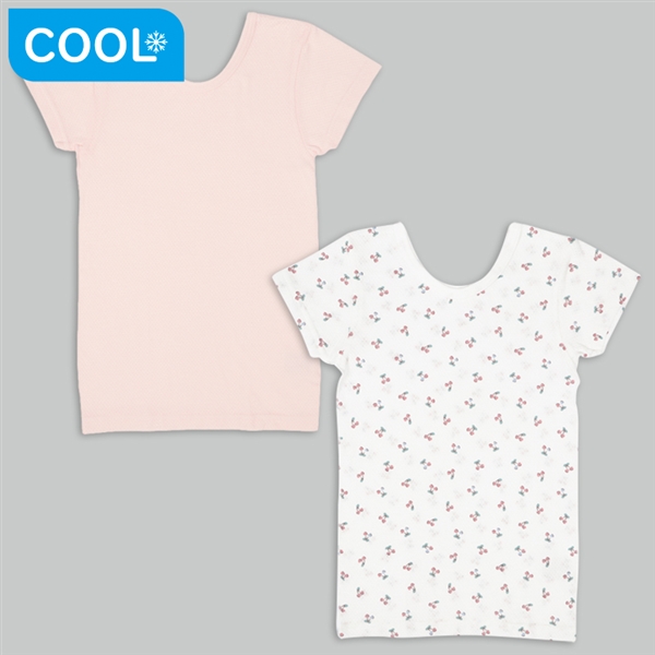 【SALE】[キッズ]前後着られるメッシュ　半袖丸首シャツ　２枚組　さくらんぼ　ピンク ピンク 100cm