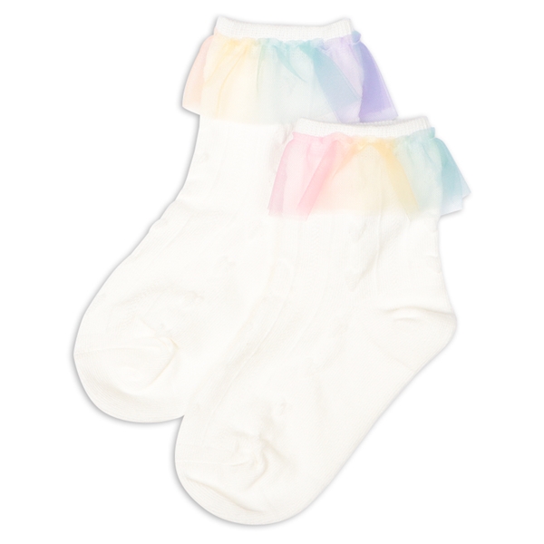 [キッズ]フォーマルクルーソックス　レインボーチュール　ホワイト ホワイト 13~18cm
