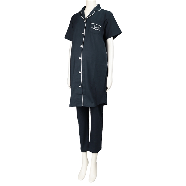 [授乳口付き]ママとお腹の赤ちゃんにやさしい半袖パジャマ無地　ネイビー ネイビー M~L