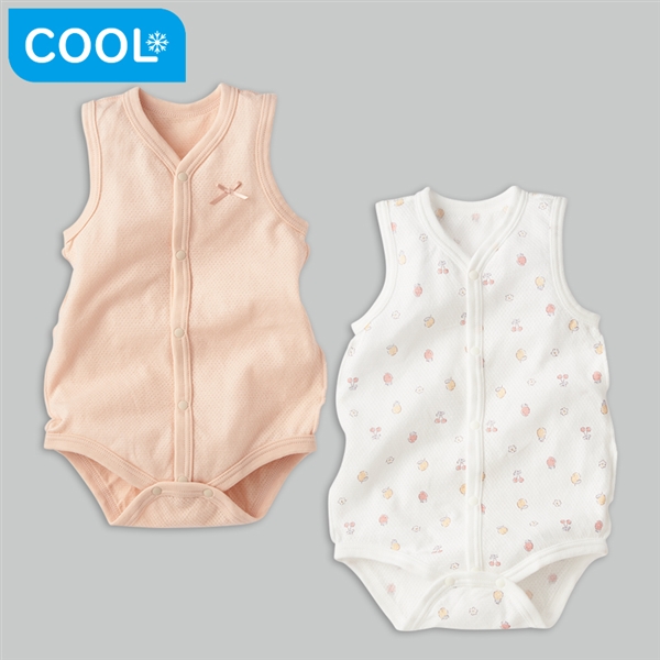 【SALE】[ベビー]やわらかメッシュ　袖なし　ロンパース　２枚組　前開き　フルーツ　オレンジ オレンジ 60cm