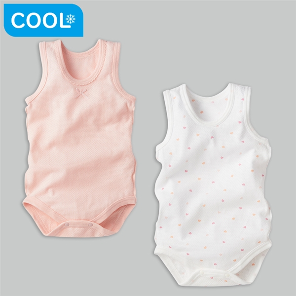【SALE】[ベビー]やわらかメッシュ　袖なし　ロンパース　２枚組　かぶり　ハート　ピンク ピンク 80cm