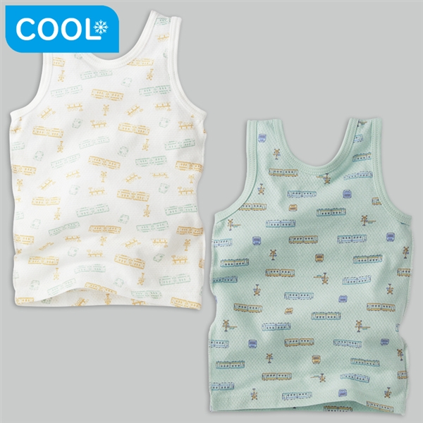 [ベビー]前後着られるメッシュ　タンクトップ　２枚組　電車　グリーン グリーン 90cm