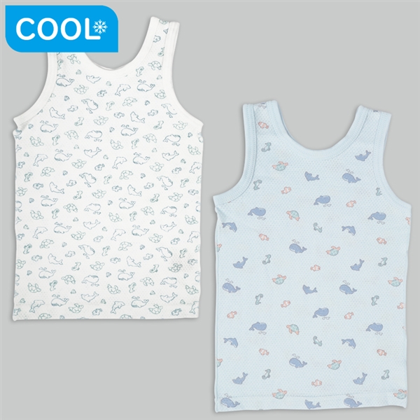[ベビー]前後着られるメッシュ　タンクトップ　２枚組　海の生きもの　サックス サックス 80cm