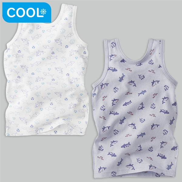 【SALE】[キッズ]前後着られるメッシュ　タンクトップ　２枚組　サメ　サックス サックス 100cm