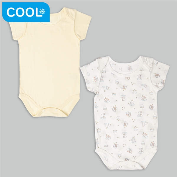 【SALE】[ベビー]ひんやり綿１００％　半袖　ロンパース　２枚組　かぶり　アニマル　イエロー イエロー 90cm