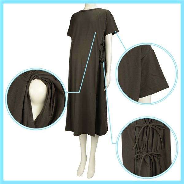 【SALE】[授乳機能付き]半袖サイド切り替えワンピース　チャコールグレー チャコールグレー L