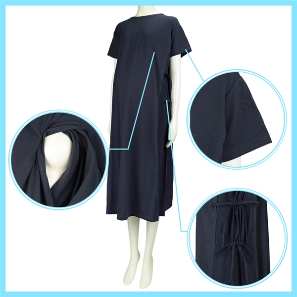 【SALE】[授乳機能付き]半袖サイド切り替えワンピース　ネイビー ネイビー L