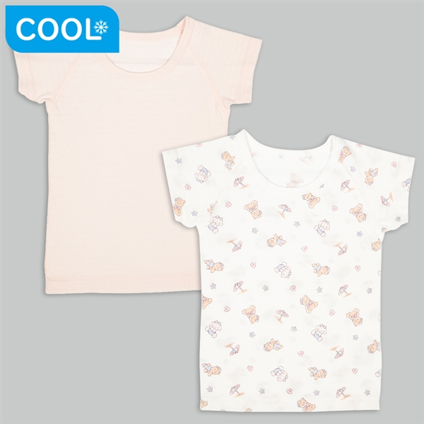 【SALE】[ベビー]ひんやり綿１００％　半袖シャツ　２枚組　うさくま　ピンク ピンク 90cm