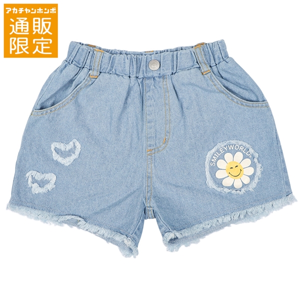 【SALE】[130~150cm]裾フリンジショートパンツ　スマイリーワールド　サックス サックス 140cm