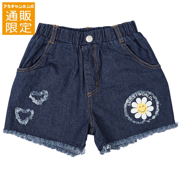 【SALE】[130~150cm]裾フリンジショートパンツ　スマイリーワールド　ネイビー ネイビー 130cm