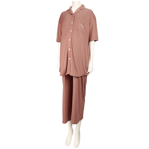 【SALE】[授乳仕様]ママとお腹の赤ちゃんにやさしいパジャマ５分袖　ブラウン ブラウン Ｍ～Ｌ