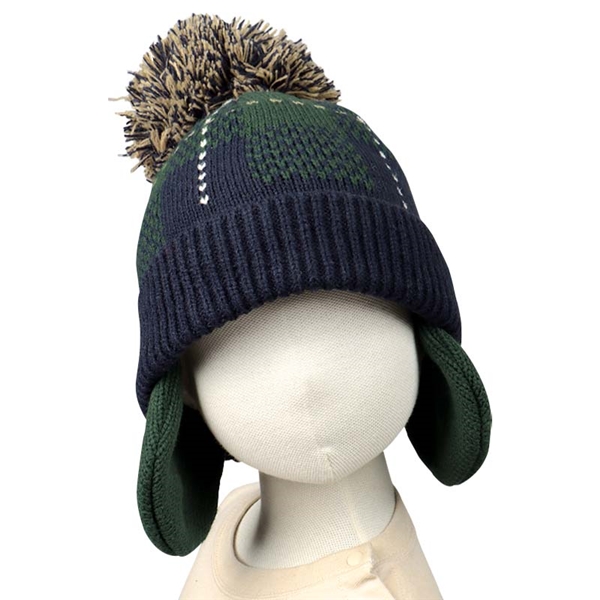 [50~54cm]ニット帽子タータンチェック グリーン グリーン 50~52cm