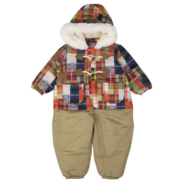 [ベビー]パッチワークチェックジャンプスーツ　オレンジ オレンジ 80cm