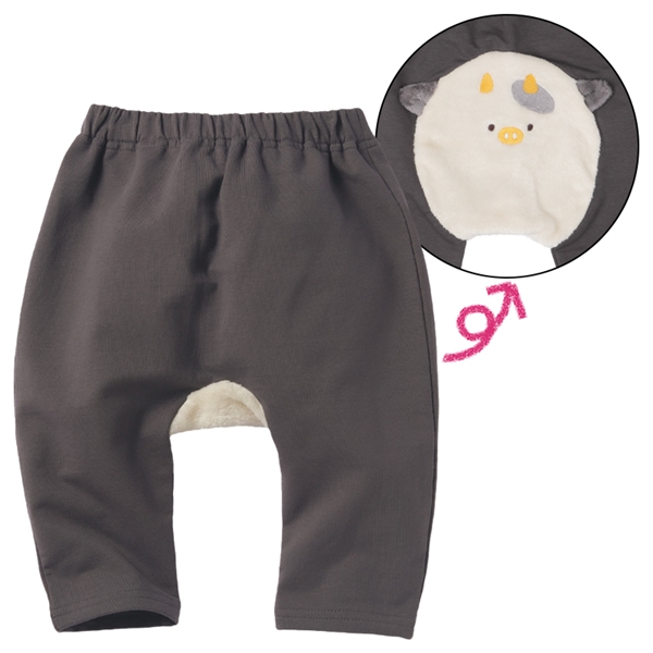 モンキーパンツ ボアアニマル うし チャコールグレー 70cm