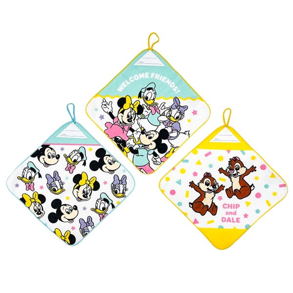 ループ付きタオル3P26 ラポート ミッキーフレンズ 27x27cm