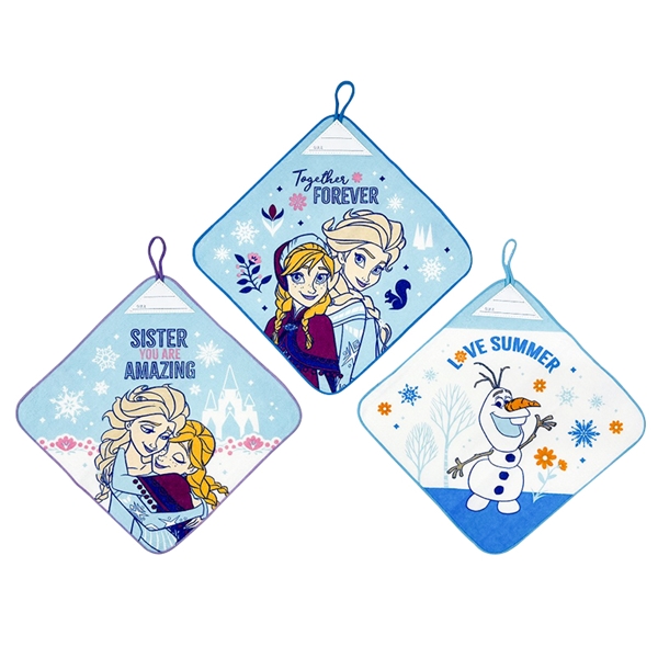 ループ付きタオル３Ｐ２６　ラポート　アナ雪　２７ｘ２７ｃｍ