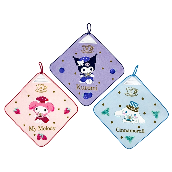 ループ付きタオル３Ｐ２６　サンリオ　ティールーム　２７ｘ２７ｃｍ