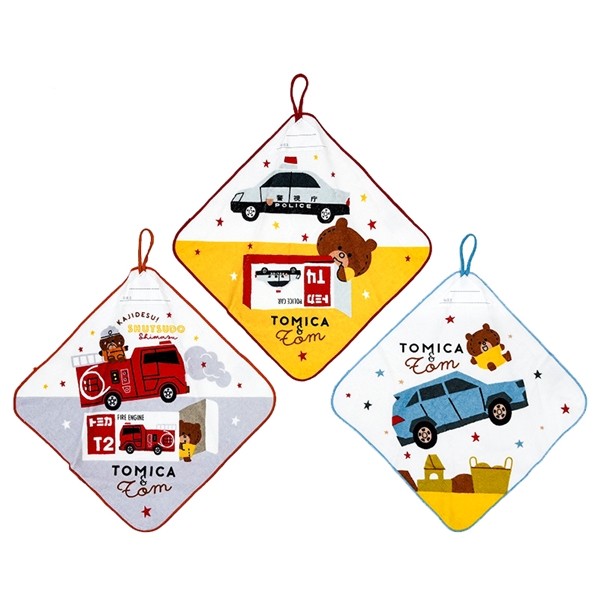 ループ付きタオル３Ｐ２６　トミカｘトム　ボックス　２７ｘ２７ｃｍ