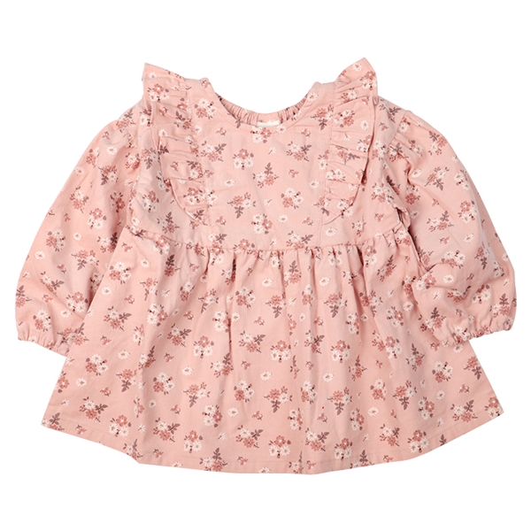 【SALE】[キッズ]長袖チュニック　布帛総柄　ピンク ピンク 100cm