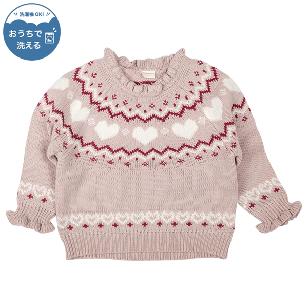 [キッズ]ニットトレーナー　ハート柄　ベージュ ベージュ 100cm