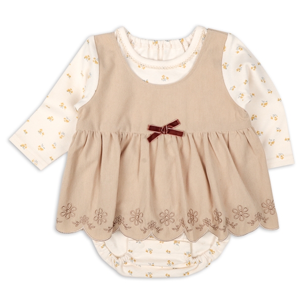 新生児 長袖アウターロンパース レイヤード ベージュ 乳児服・ベビー服・子ども服・お外着 新生児服・乳児服(50〜80cm)アウターロンパース 赤ちゃん本舗(アカチャンホンポ)