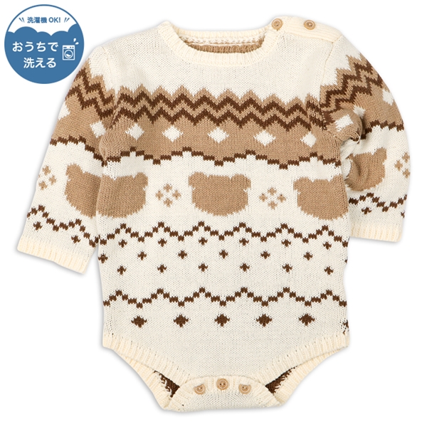 新生児 ニットロンパース くま柄 オフホワイト 乳児服・ベビー服・子ども服・お外着 新生児服・乳児服(50〜80cm)アウターロンパース 赤ちゃん本舗(アカチャンホンポ)