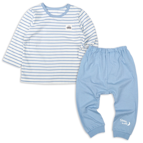 [ベビー]長袖パジャマ　ボーダーくるま サックス サックス 70cm