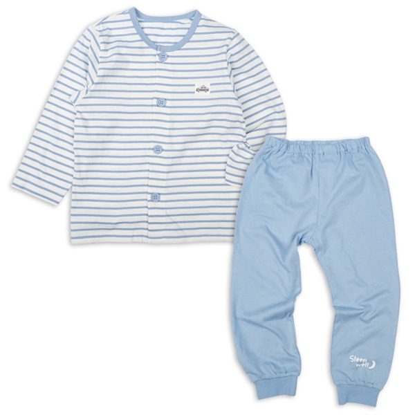 [キッズ]長袖パジャマ　ボーダーパトカー サックス サックス 100cm