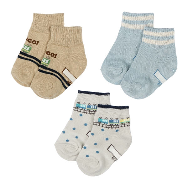 [ベビー]ショートソックス３足組　ドット電車 グレー グレー 9~14cm