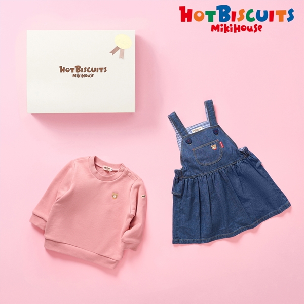 [ギフト] ジャンパースカートセット【BOX付き】 サーモンピンク　[ミキハウス　ホットビスケッツ] サーモンピンク 80cm