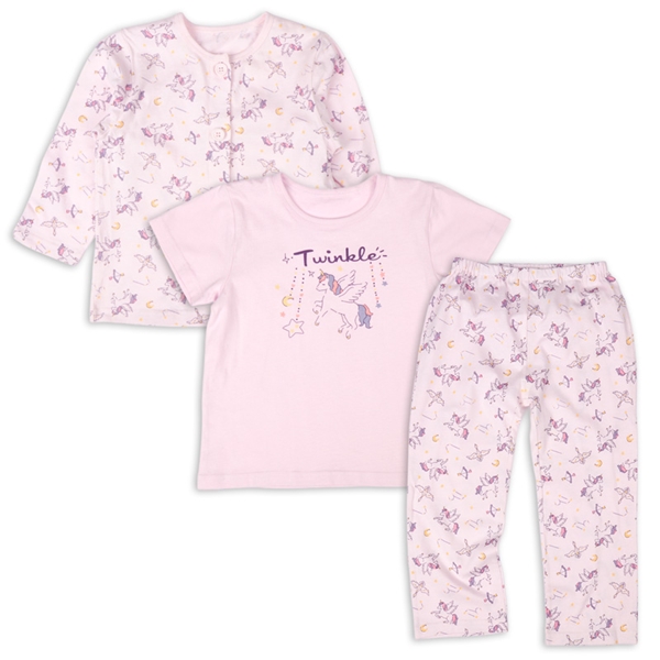 [キッズ]2トップ半袖・長袖パジャマ　ユニコーン パープル 100cm