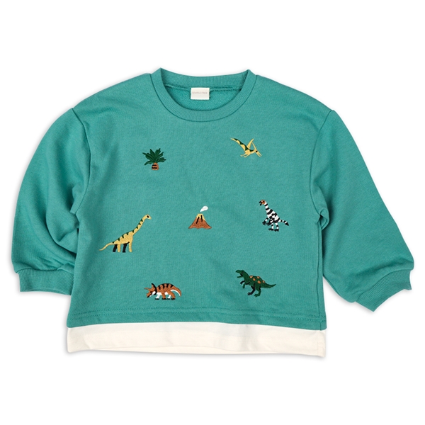 [キッズ]長袖トレーナーレイヤード風　刺しゅう グリーン グリーン 100cm