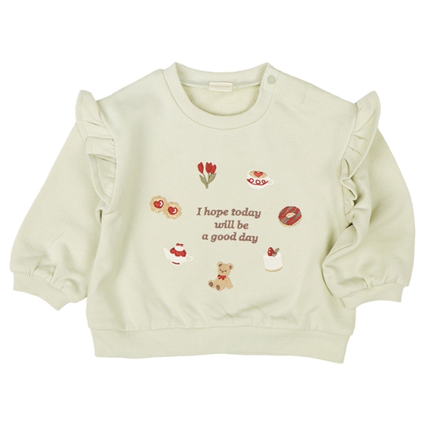 [ベビー]長袖トレーナー袖フリル　刺しゅう グリーン グリーン 80cm