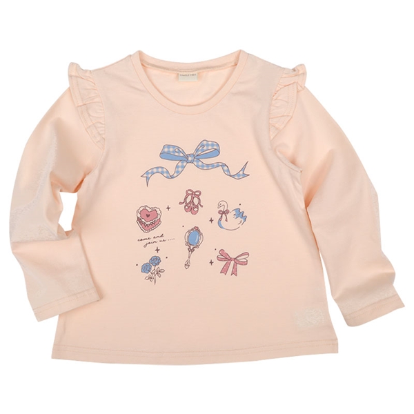 [キッズ]長袖Tシャツ　パネルプリント　ピンク ピンク 100cm