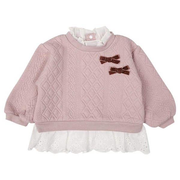 [ベビー]長袖トレーナーキルト　裾レース ピンク ピンク 90cm