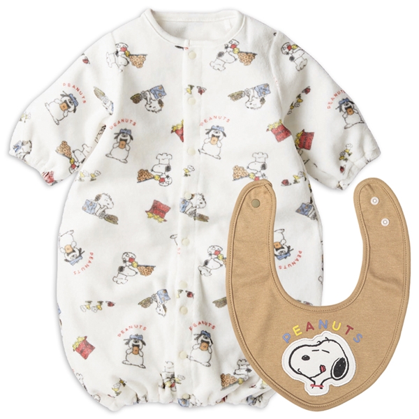 新生児 長袖 ドレスオール スヌーピー 総柄 スタイ付き 新生児肌着・ベビー肌着・子ども肌着・パジャマ・おへや着 新生児・乳児(50〜80cm)ドレスオール(ツーウェイオール) 赤ちゃん本舗(アカチャンホンポ)