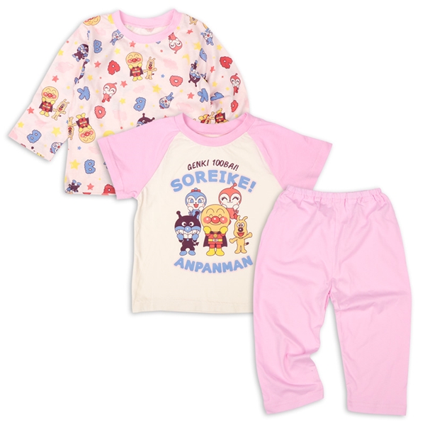 [キッズ]長袖・半袖２トップスパジャマ　アンパンマン　ピンク ピンク 100cm