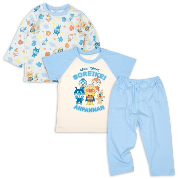 [キッズ]長袖・半袖２トップスパジャマ　アンパンマン　ブルー ブルー 100cm