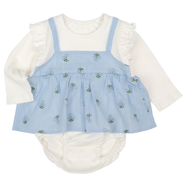 長袖　アウターロンパース　レイヤード風　サックス サックス 70cm