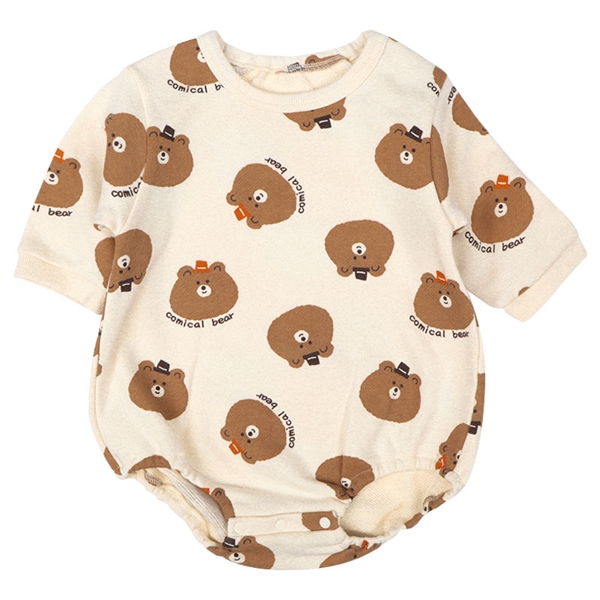 長袖　アウターロンパース　総柄　アイボリー アイボリー 70cm