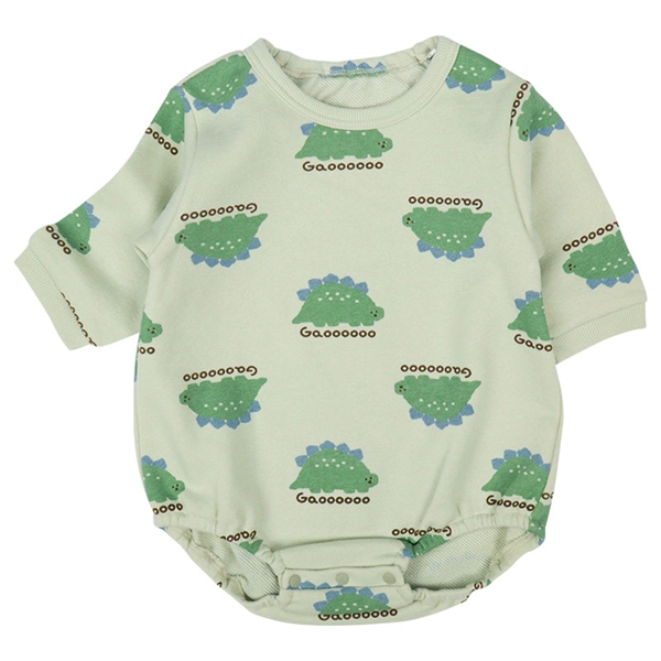 長袖　アウターロンパース　総柄　グリーン グリーン 70cm