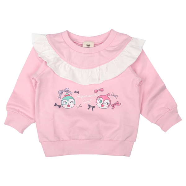 [キッズ]胸元フリルスウェットシャツ　アンパンマン　ピンク ピンク 100cm
