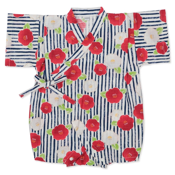 [ベビー]甚平(じんべい)ロンパス つばき レッド レッド 70cm