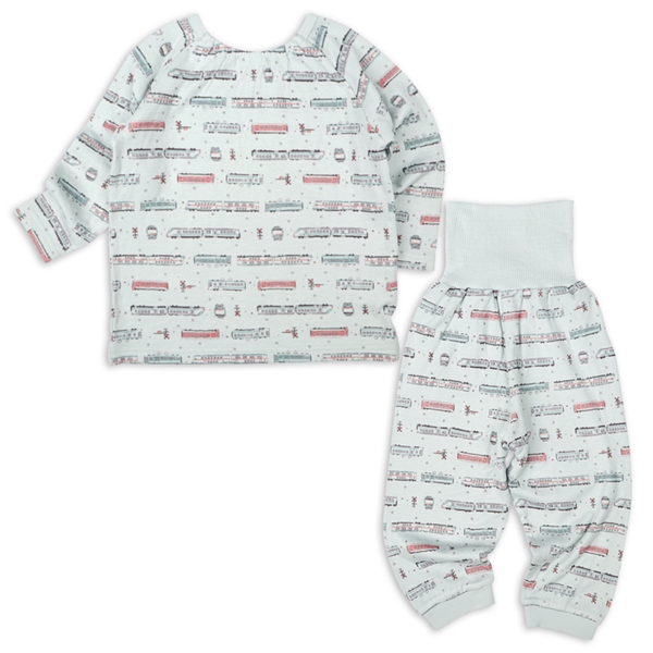 [ベビー]お着替え応援　長袖パジャマ　かぶり　電車　ペパーミント ペパーミント 70cm