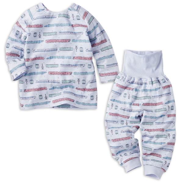 [キッズ]お着替え応援　長袖パジャマ　かぶり　電車　サックス サックス 100cm